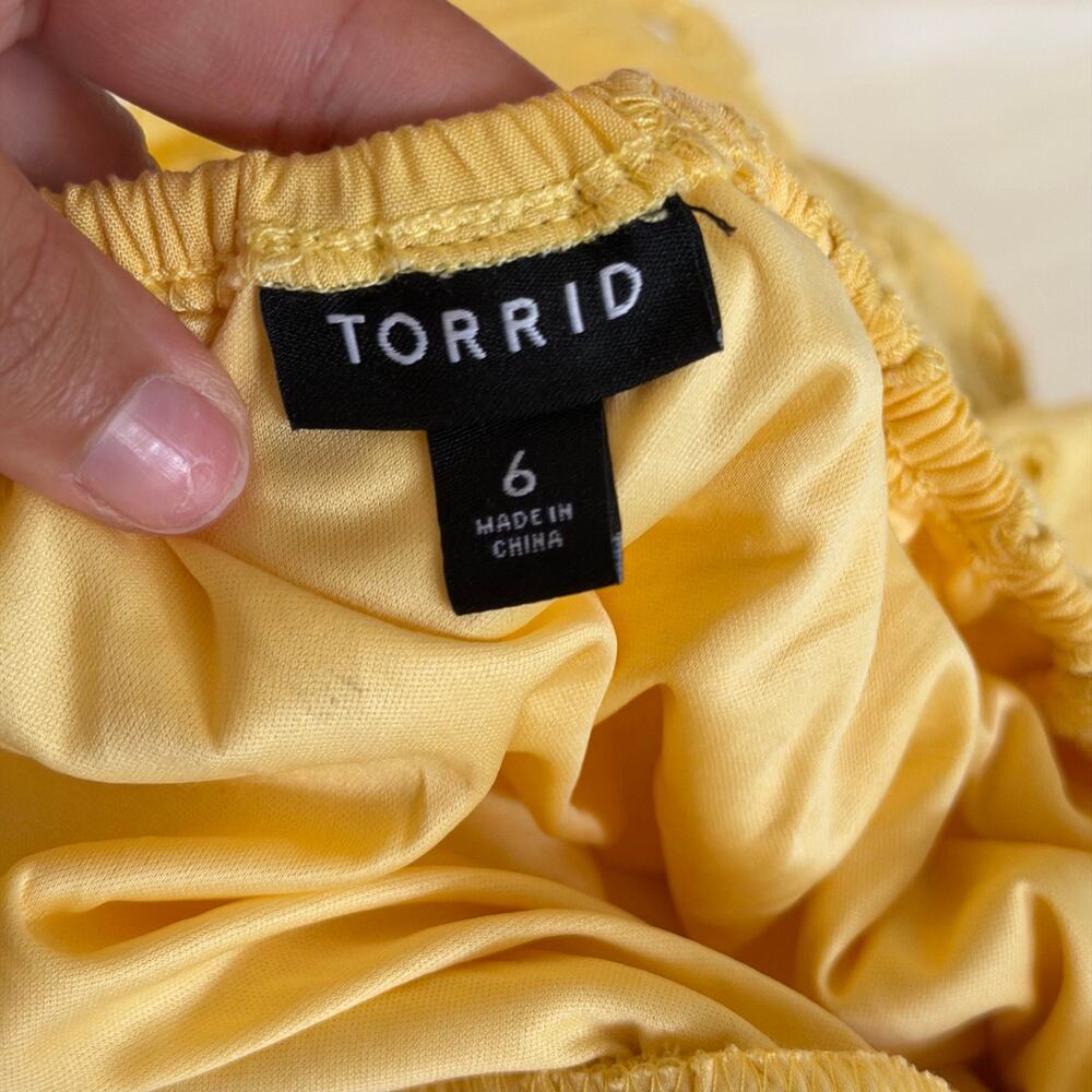 Torrid Yellow Floral Eyelet Babydoll Blouse Plus Size 6X Cottagecore Whimsy - Picture 7 of 9